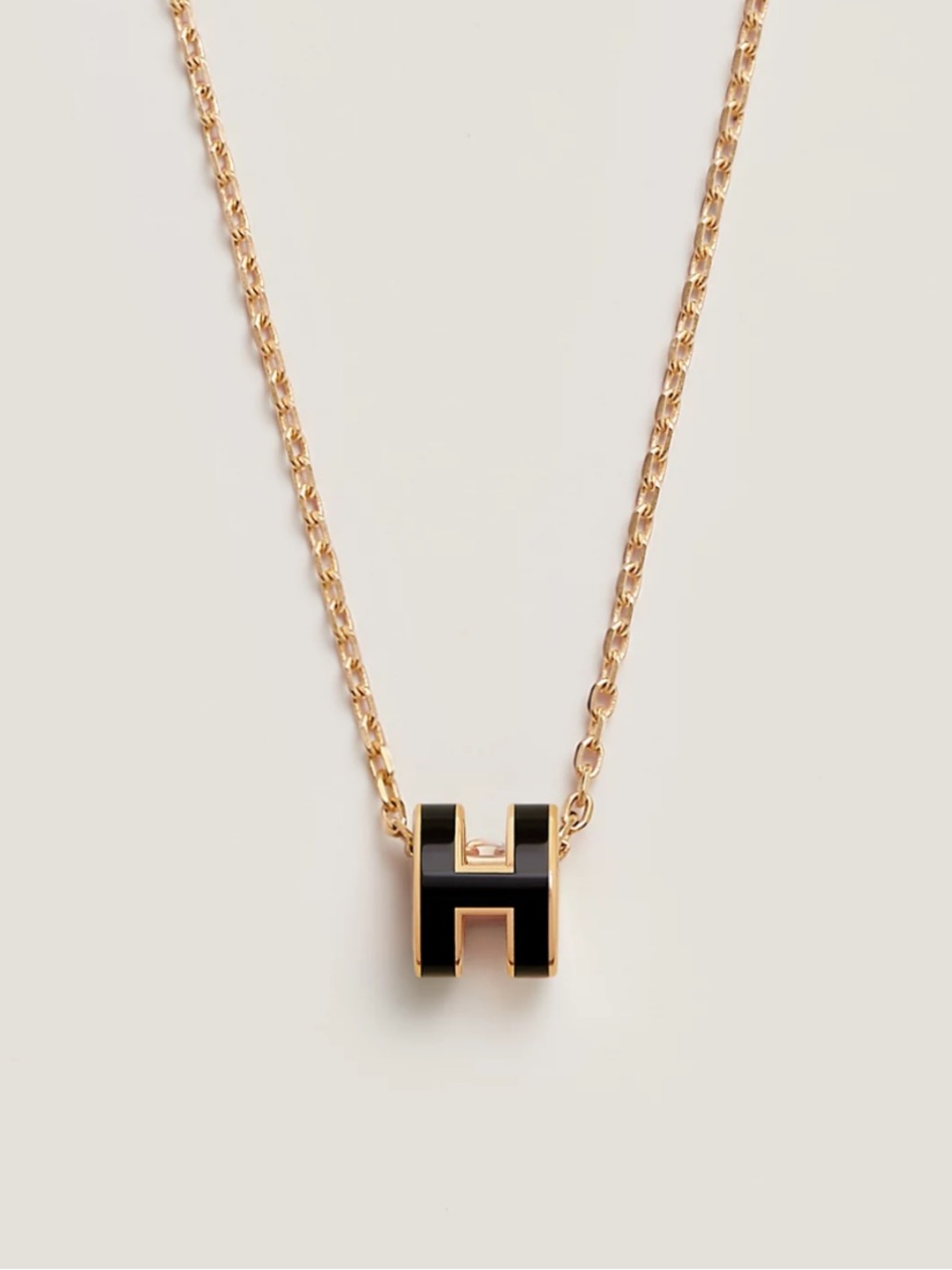 Gold and Black H Initial Pendant Necklace